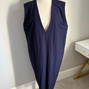 NWT EILEEN FISHER Midnight Deep VNeck Crepe Shift Dress XL Sleeveless Minimalist